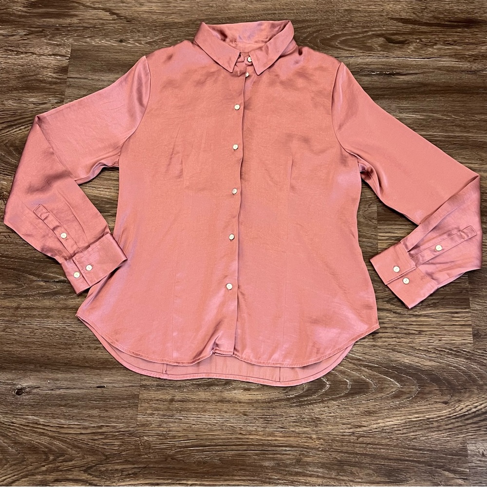 Madewell Mauve Satin Button-Up Blouse - Picture 2 of 9